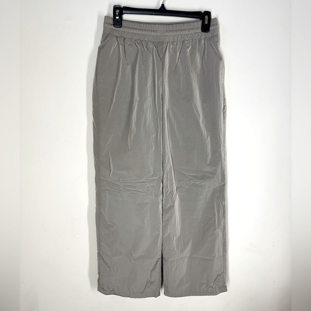 Good American Wide Leg Track Pant in Taupe Drawstring Sheen Size 1/Small